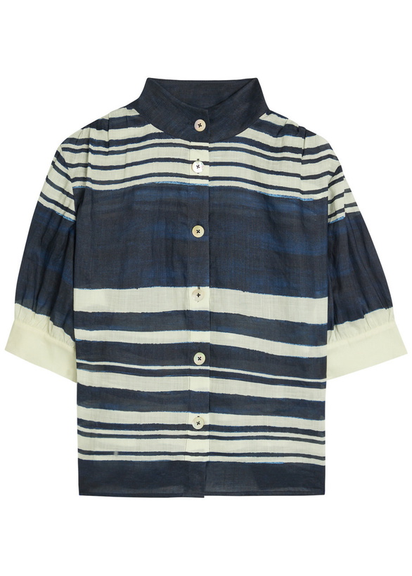Photo: Veronica Beard Hollandale Striped Ramie Shirt Navy