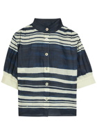 Veronica Beard Hollandale Striped Ramie Shirt Navy