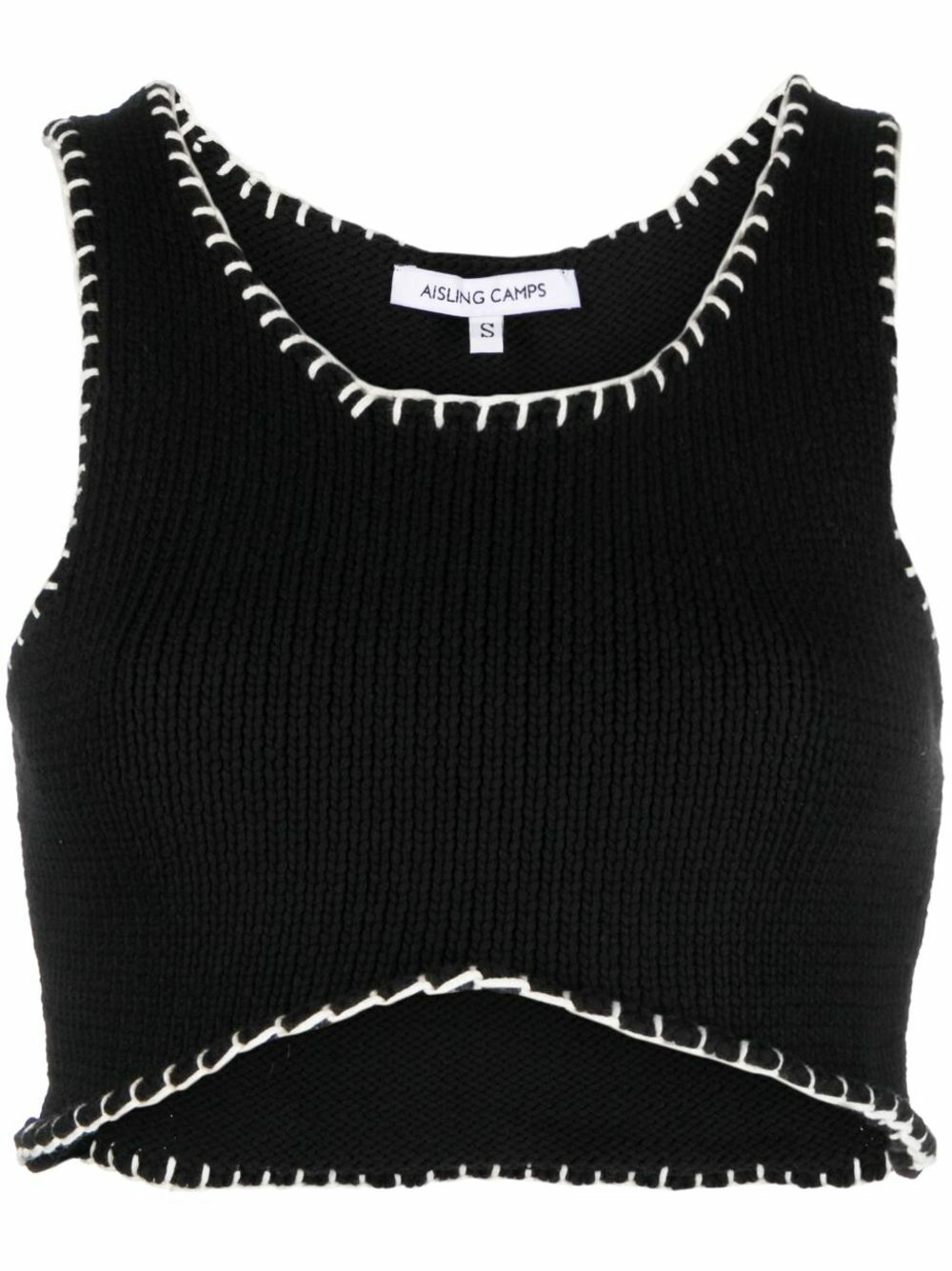 AISLING CAMPS Black Whipstitch Cropped Knit Vest