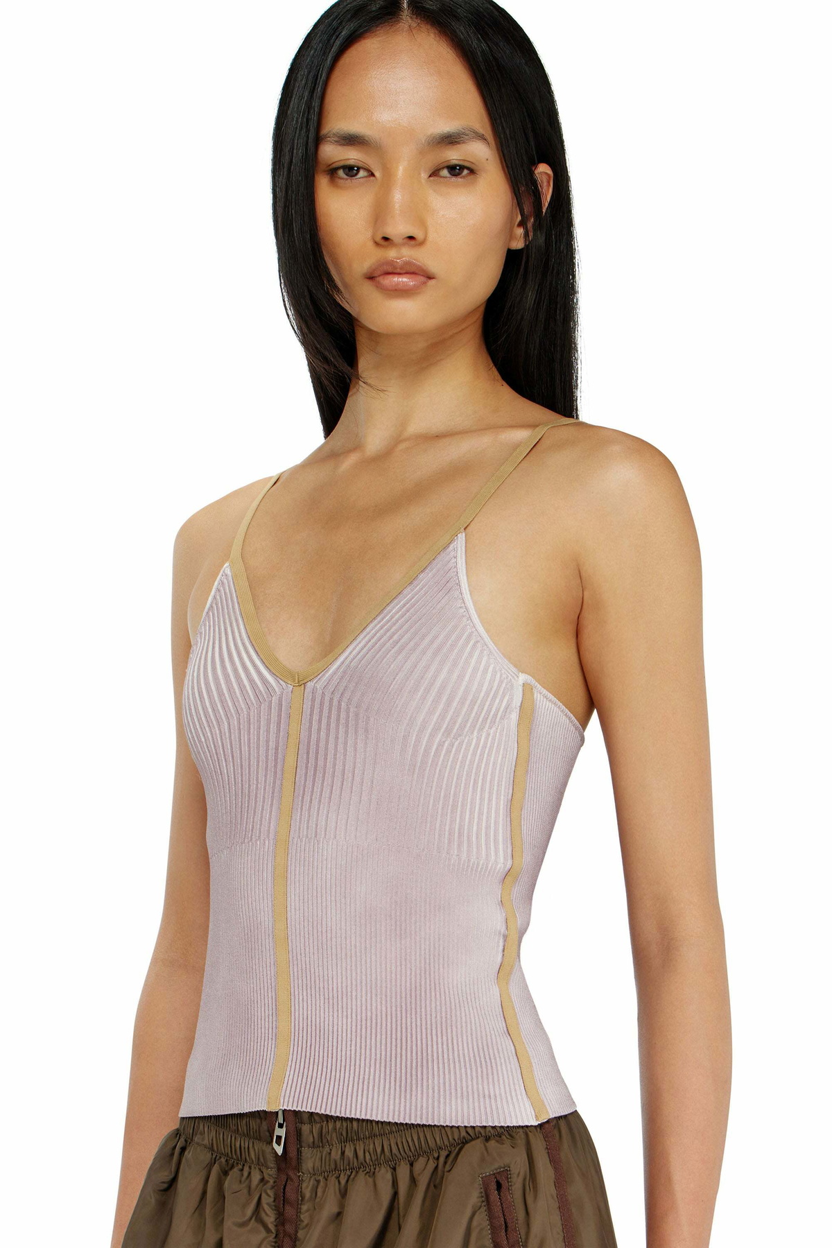 Diesel Rib-knit cami top with contrast bands - T-Shirts Womens in Violet
