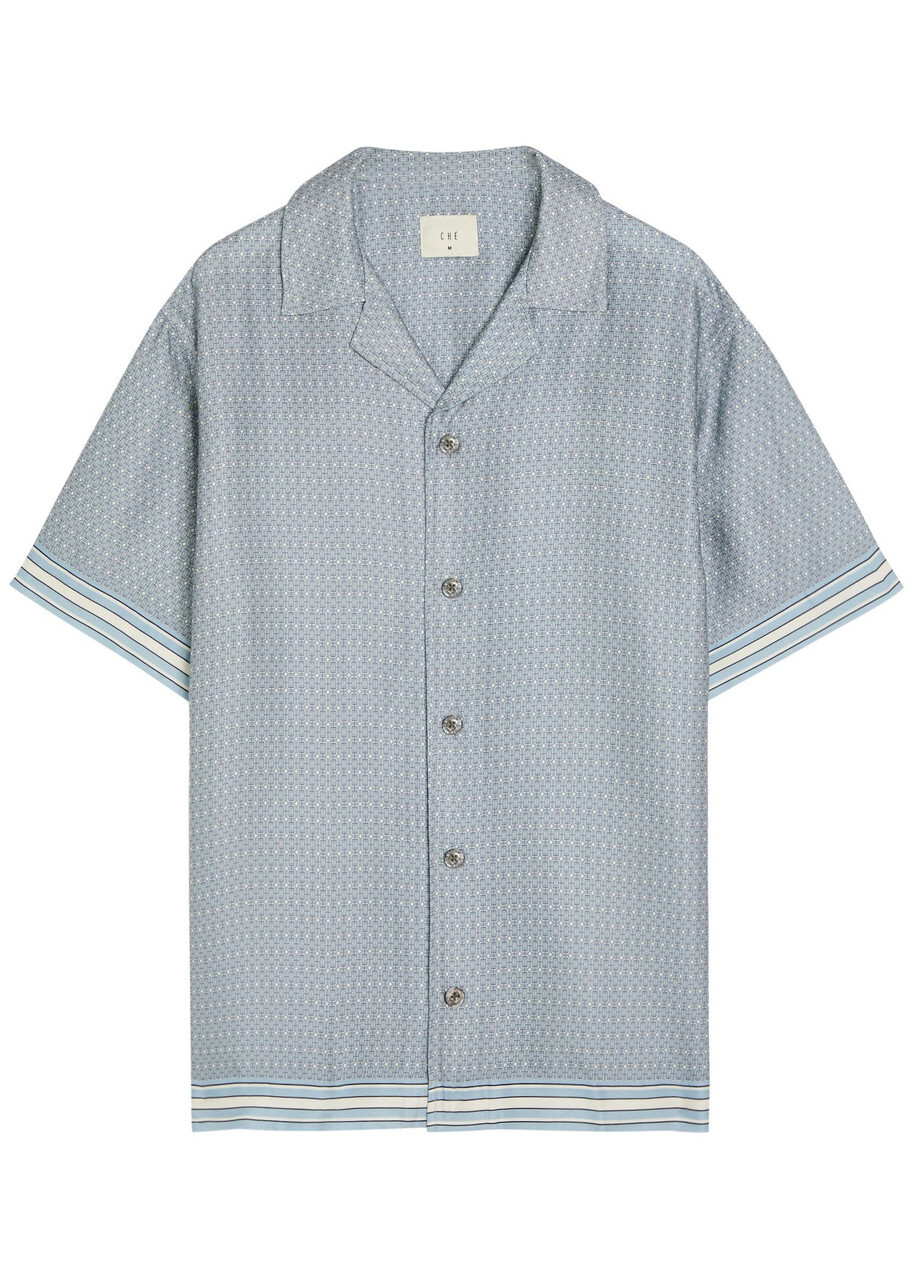 Che Lucena Printed Satin-twill Shirt Light Blue