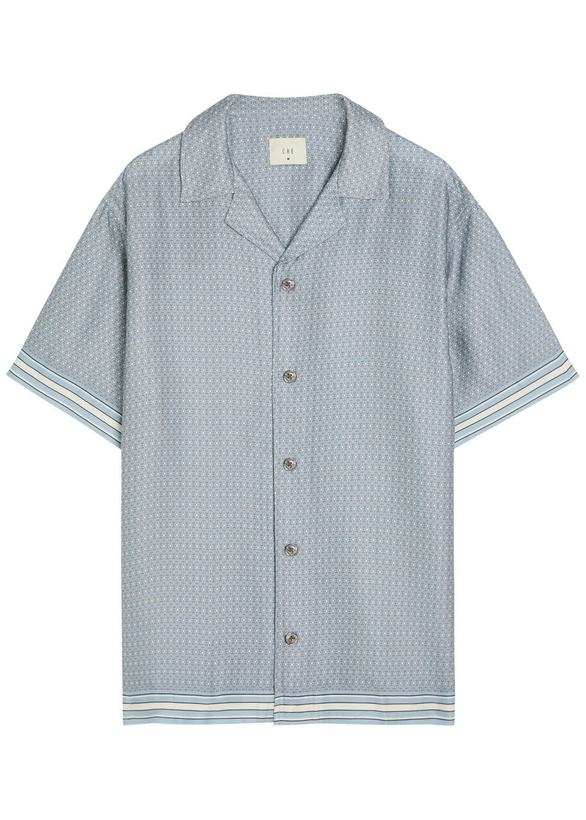 Photo: Che Lucena Printed Satin-twill Shirt Light Blue