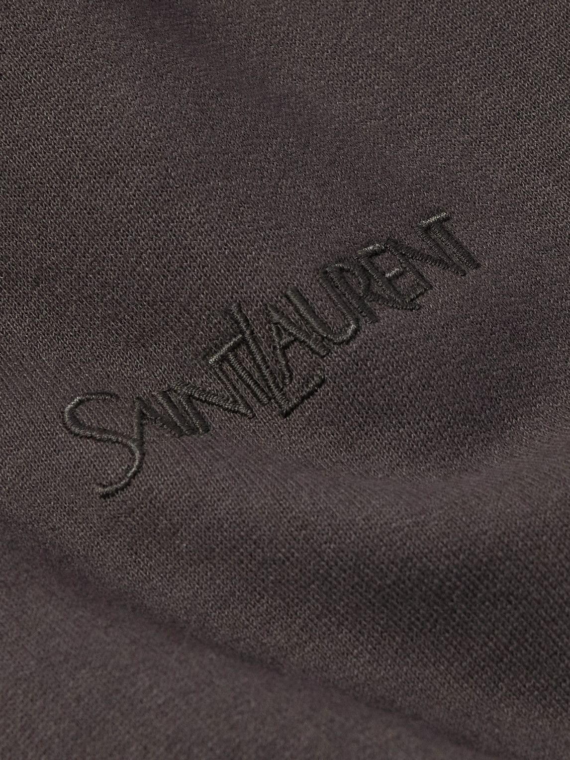SAINT LAURENT - Logo-Embroidered Cotton-Jersey Hoodie - Gray