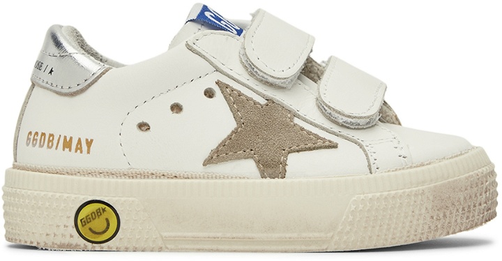 Photo: Golden Goose Baby White & Taupe May School Sneakers