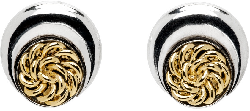 Photo: Marine Serre Silver & Gold Regenerated Buttons Moon Earrings