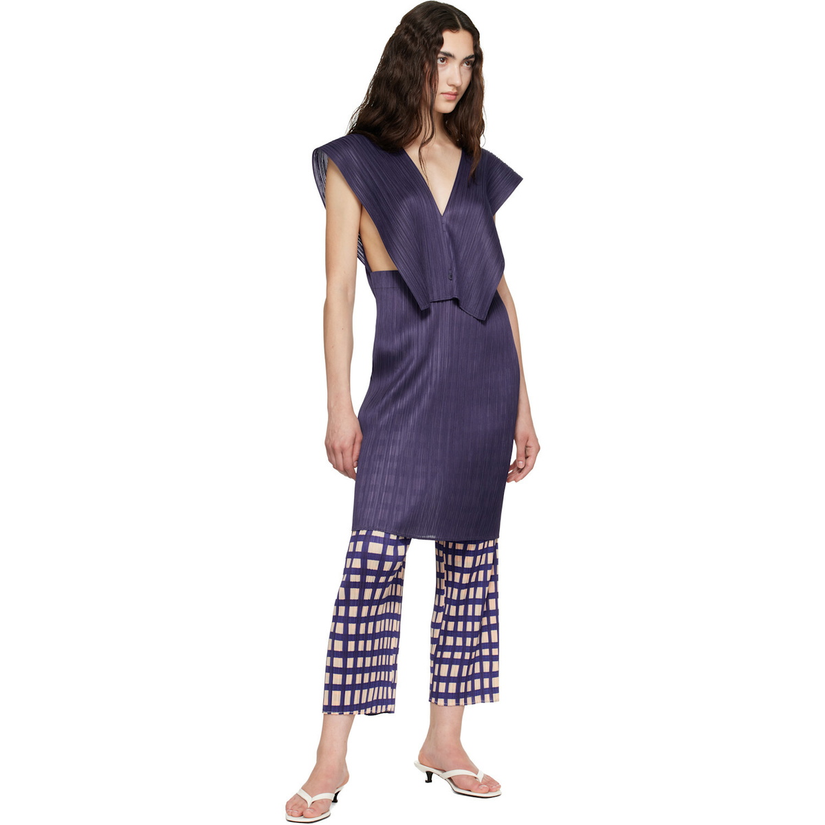 PLEATS PLEASE ISSEY MIYAKE Navy Basket Trousers
