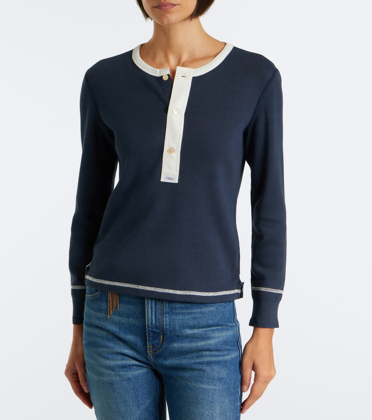Chloé Ribbed-knit cotton jersey Henley shirt