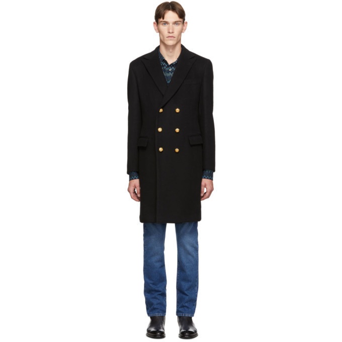 Photo: Eidos Black Wool Double-Breasted Over Coat