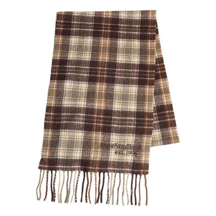 Photo: Acne Studios Men's Canada Cashmere Check Scarf in Dark Brown/Khaki Green