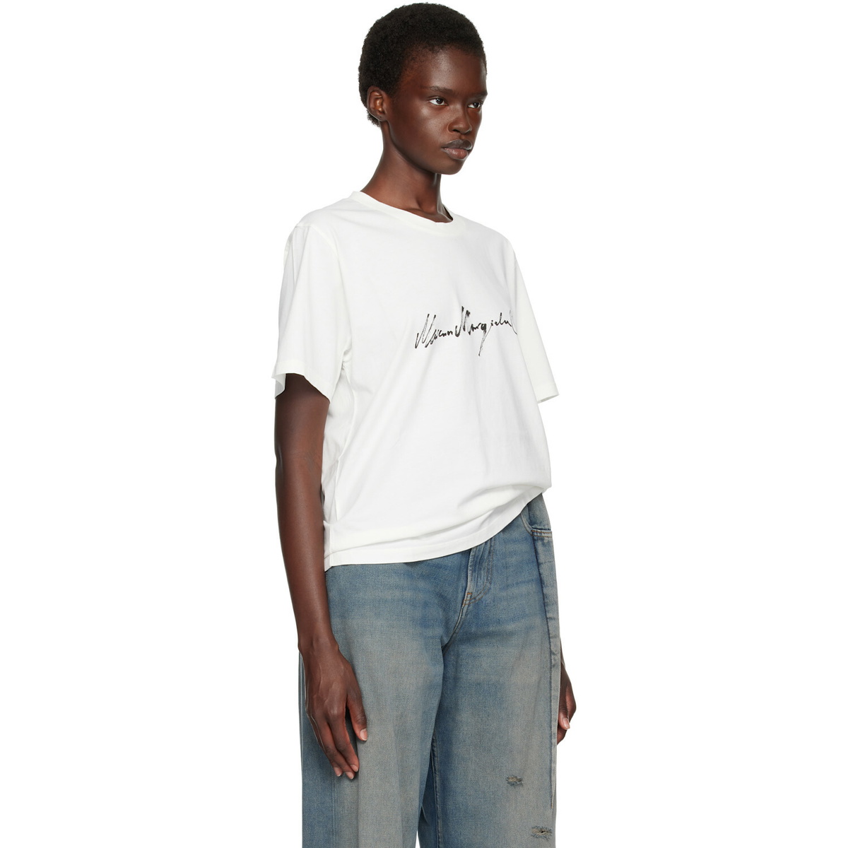 MM6 Maison Margiela Off-White Overdyed Handwritten-Print T-shirt