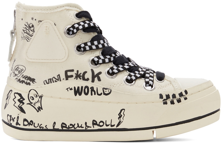 R13 Off White Graffiti Double Grommet Kurt Sneakers R13