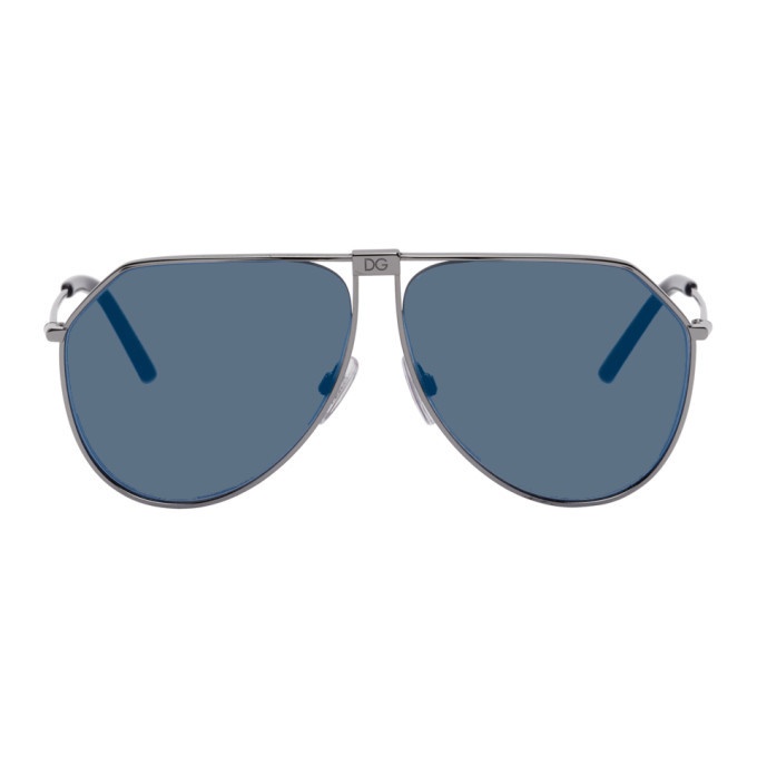 Photo: Dolce and Gabbana Gunmetal and Blue Slim Aviator Sunglasses