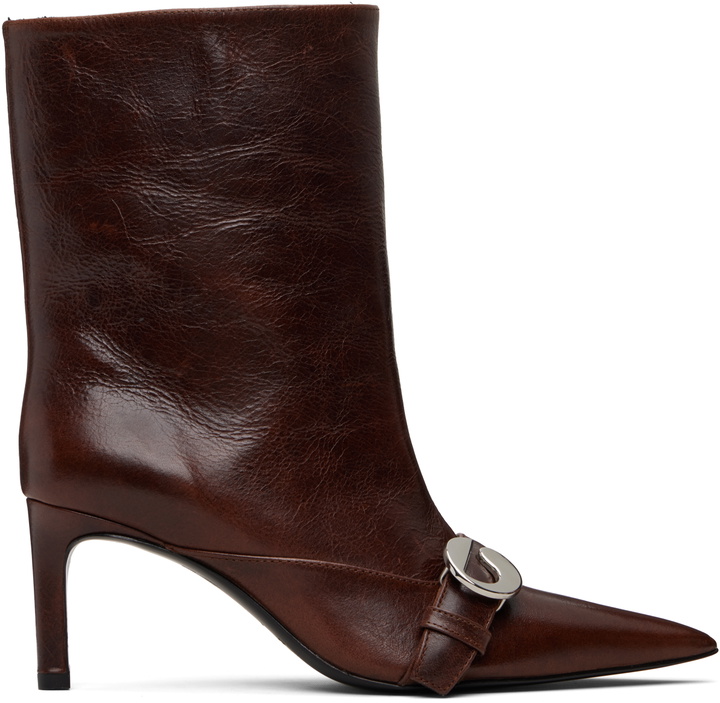 Photo: Coperni Brown Ankle Heeled Belt Boots
