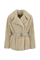 TwinSet Short Faux Fur Coat With Logo