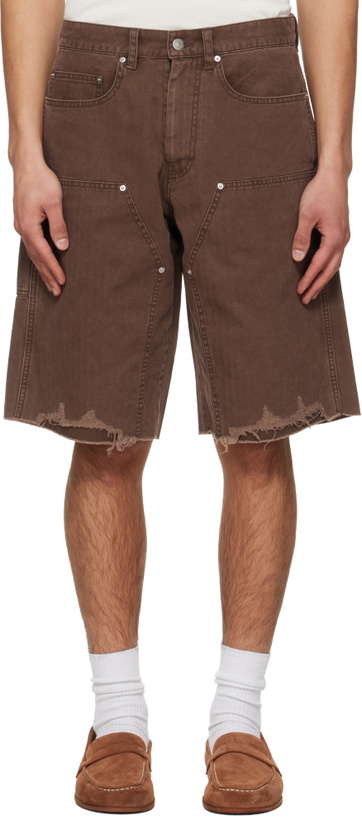 Photo: TONYWACK Brown Hand Distressed HBT Double Knee Shorts