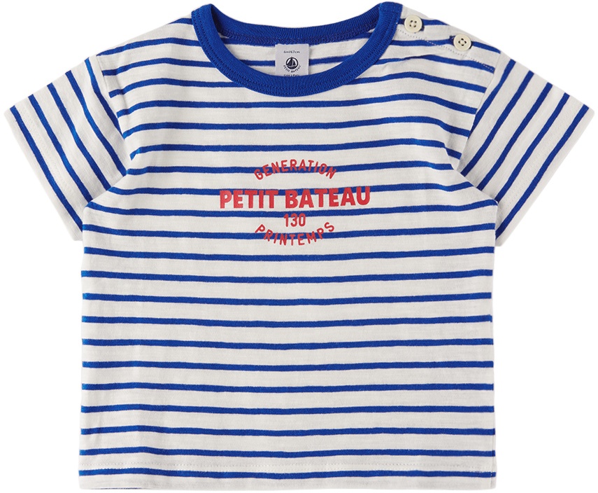 Petit Bateau Baby White & Blue Stripy T-Shirt