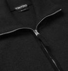 TOM FORD - Suede-Trimmed Wool Half-Zip Sweater - Men - Black
