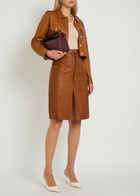 Skiim Alexandra Corset-effect Leather Knee-length Skirt Brown