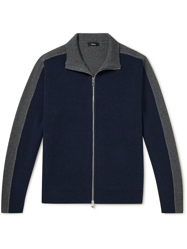 Photo: Theory - Alcos Colour-Block Wool and Cashmere-Blend Zip-Up Sweatshirt - Blue