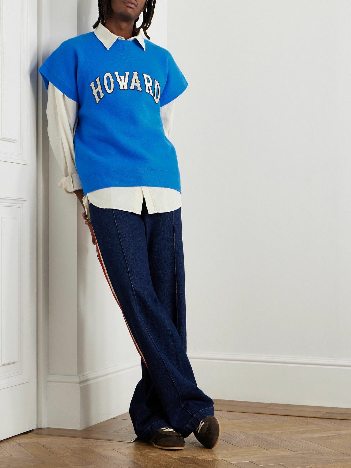 Wales Bonner - Howard Appliquéd Wool Sweater Vest - Blue