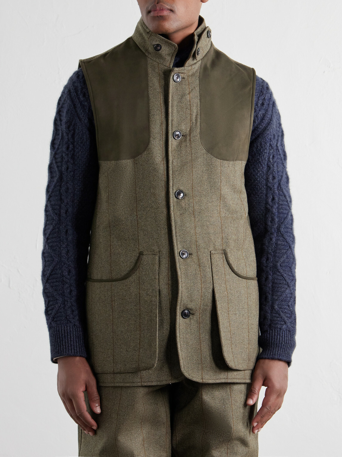 Purdey - Herringbone Wool-Blend Tweed Gilet - Green