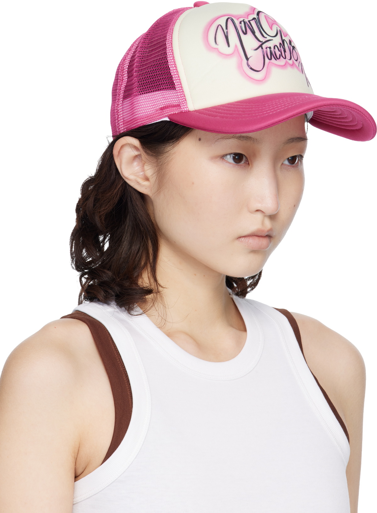Marc Jacobs SSENSE Exclusive White & Pink 'The Miami' City Trucker Cap