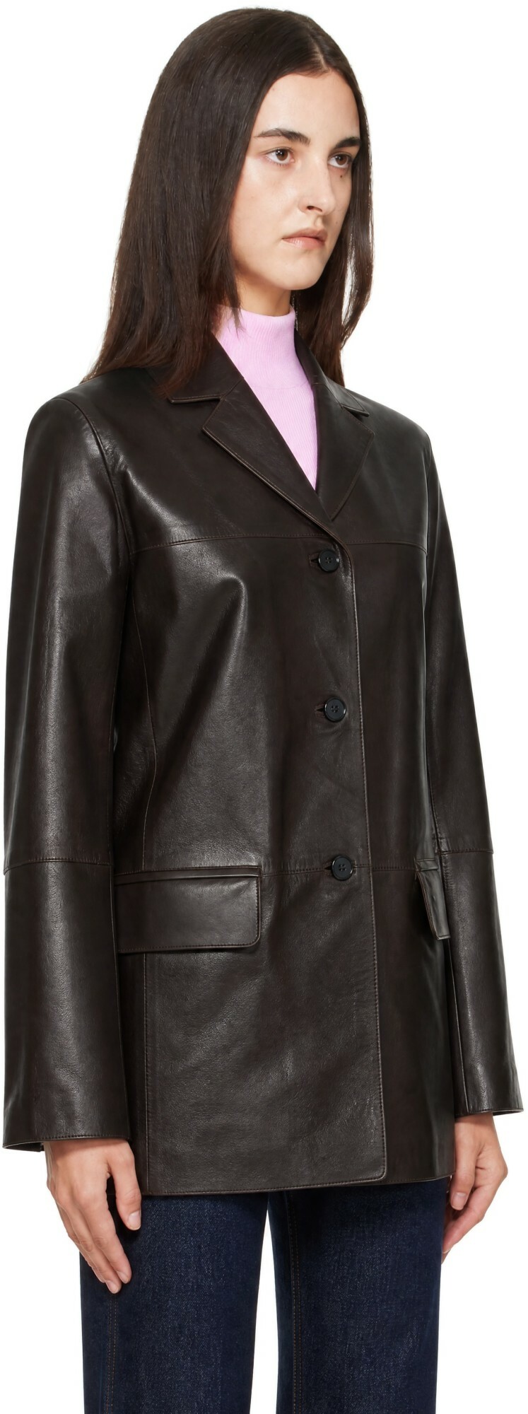 Loulou de Saison Brown NARI Straight Leather Jacket