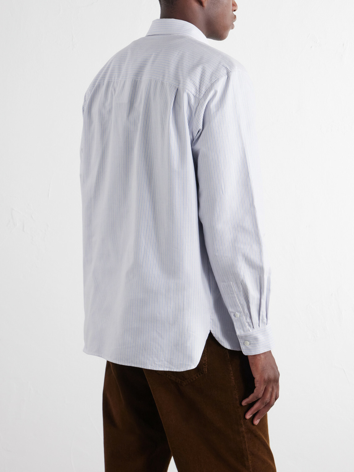 A.P.C. - Mateo Striped Logo-Embroidered Cotton-Poplin Shirt - Blue