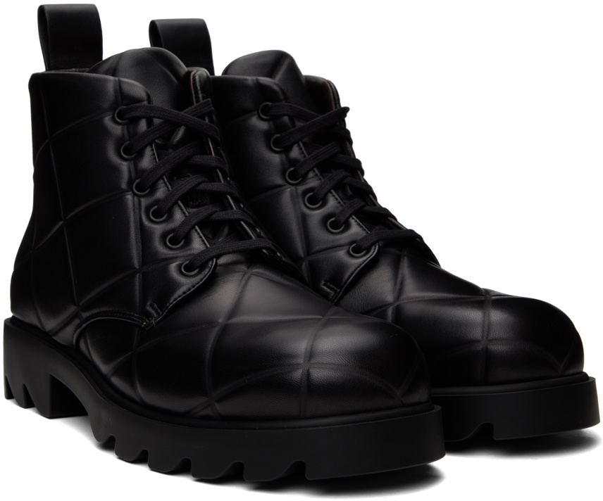 Bottega Veneta Black Strut Grid Boots Bottega Veneta