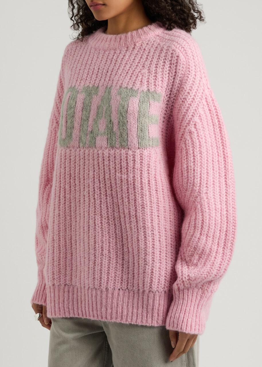 Rotate Sunday Logo-intarsia Wool-blend Jumper Lilac