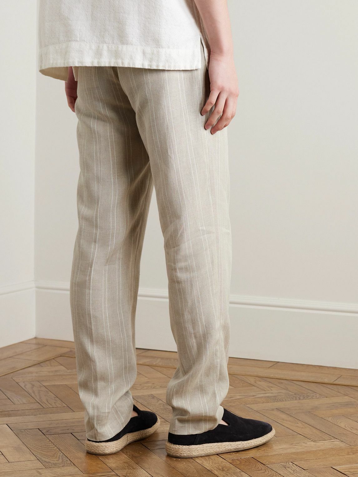 Oliver Spencer - Claremont Tapered Pleated Striped Linen Trousers - Neutrals