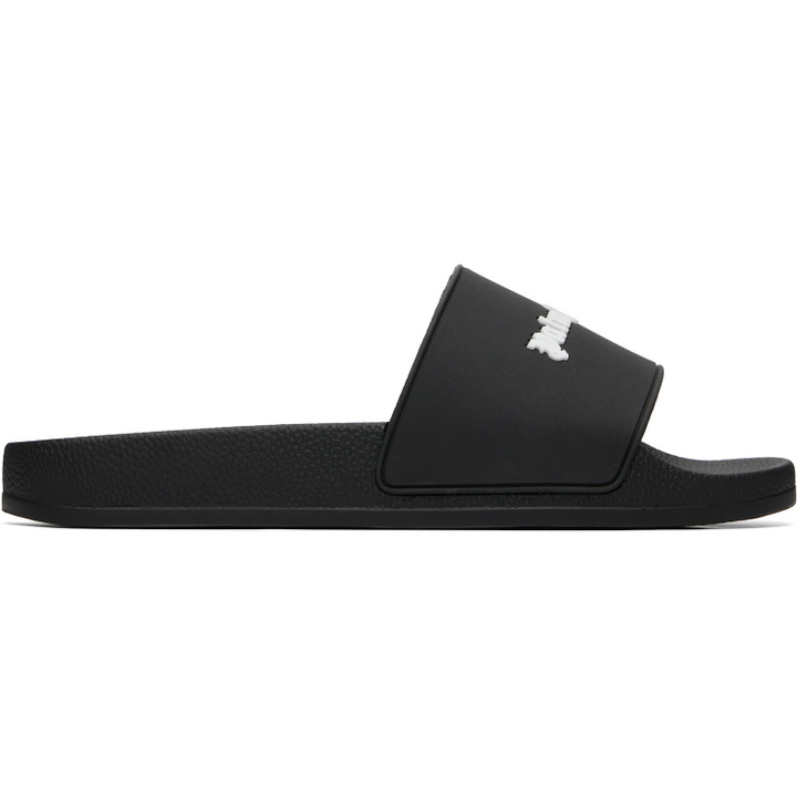 Photo: Palm Angels Black Classic Logo Pool Slides