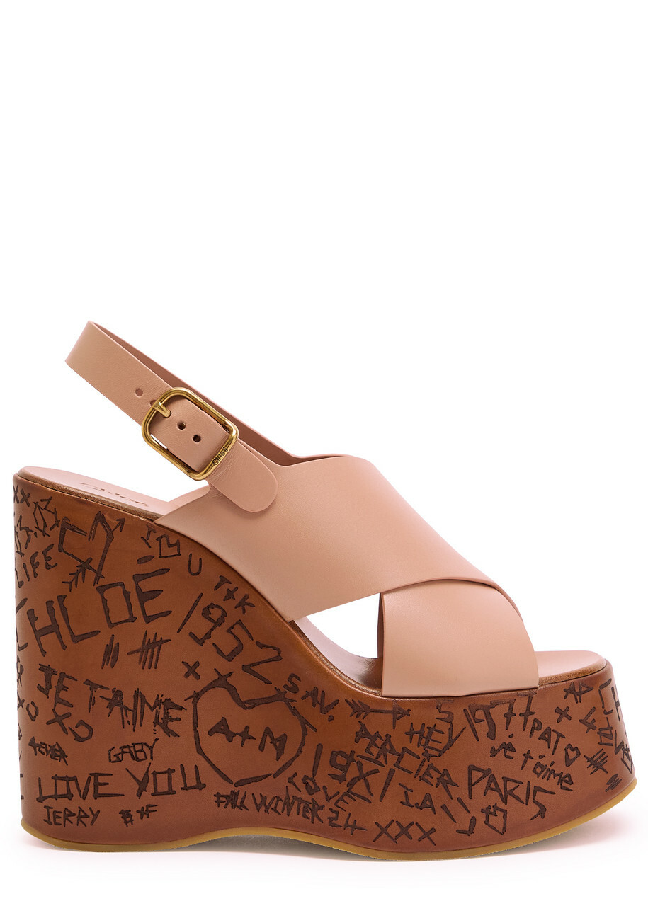 【Chloe】 Nama 80 leather wedge sandals Nama 80 leather platform thong sandals in brown - Chloe