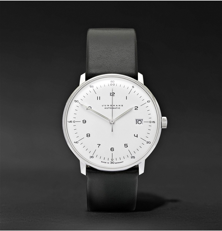 Photo: Junghans - Max Bill Automatic 40mm Stainless Steel and Leather Watch, Ref. No. 27470000 - White