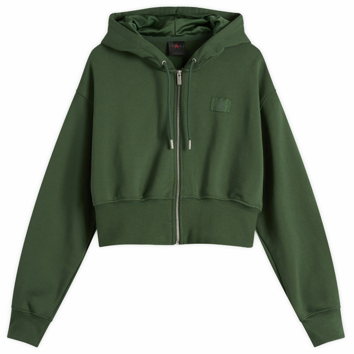 Photo: Air Jordan Women's Flight Fleece Crop Hoodie in Fir/Green