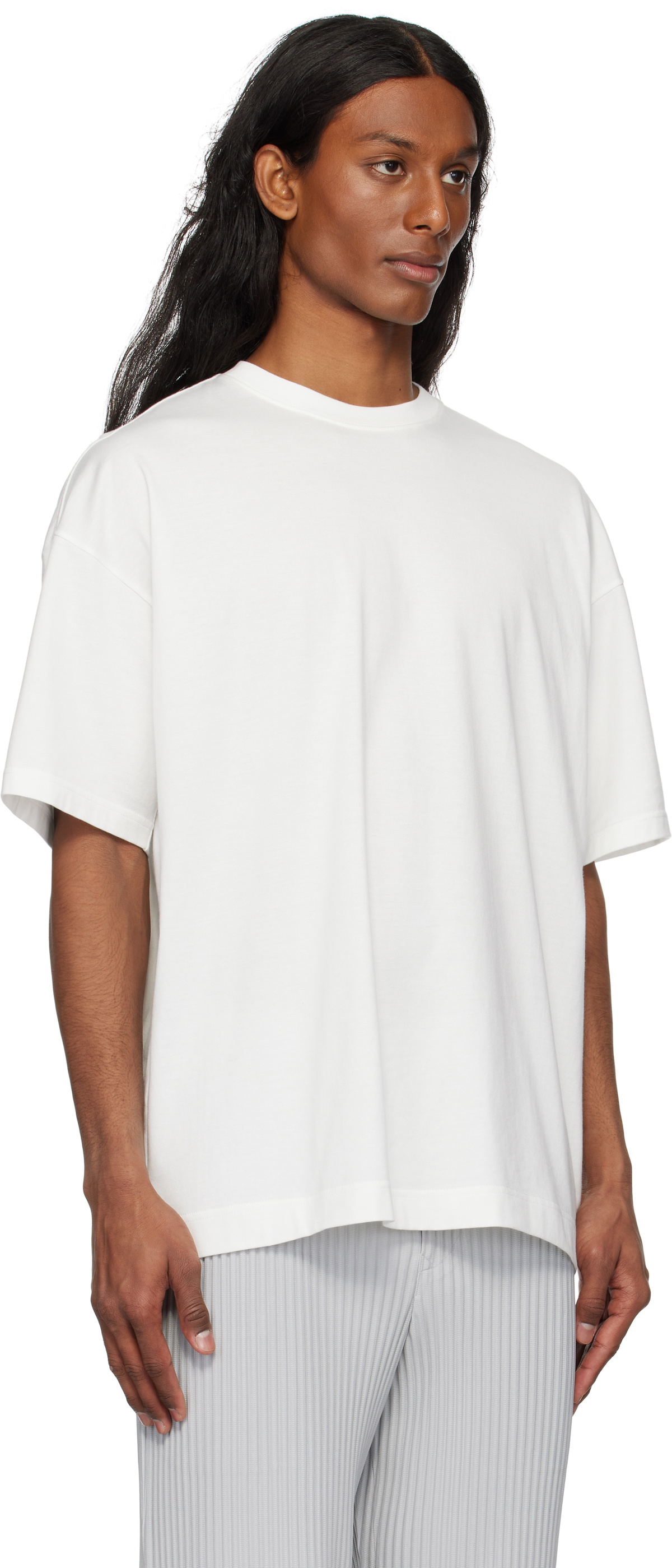 HOMME PLISSÉ ISSEY MIYAKE White Windswept Plaid T-shirt Homme