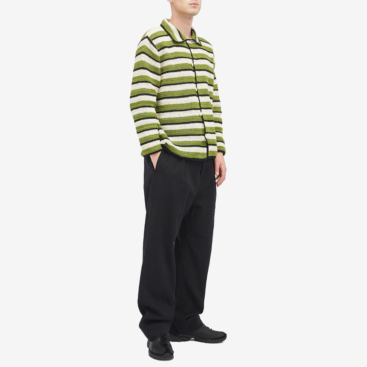 BODE Men's Weedy Crochet Shirt in Green Multi Bode