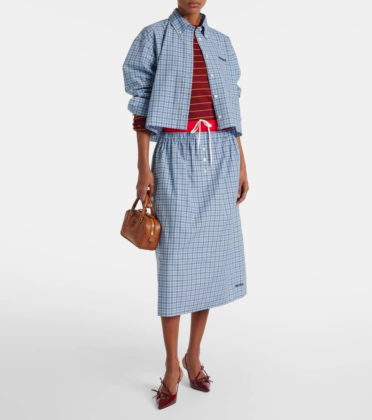 Miu Miu Cropped checked cotton shirt