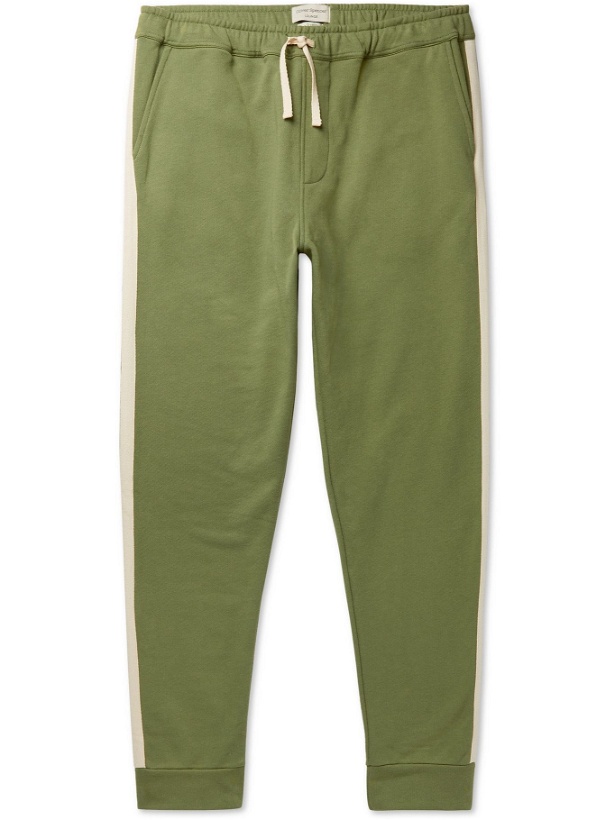 Photo: OLIVER SPENCER LOUNGEWEAR - Harris Tapered Organic Fleece-Back Cotton-Jersey Sweatpants - Green