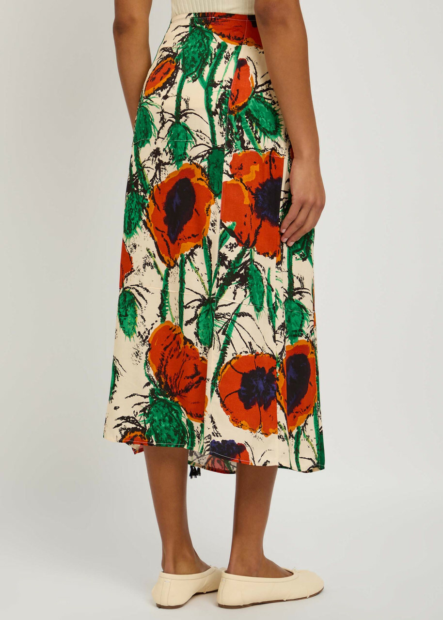 Wales Bonner Antille Satin Midi Wrap Skirt Red