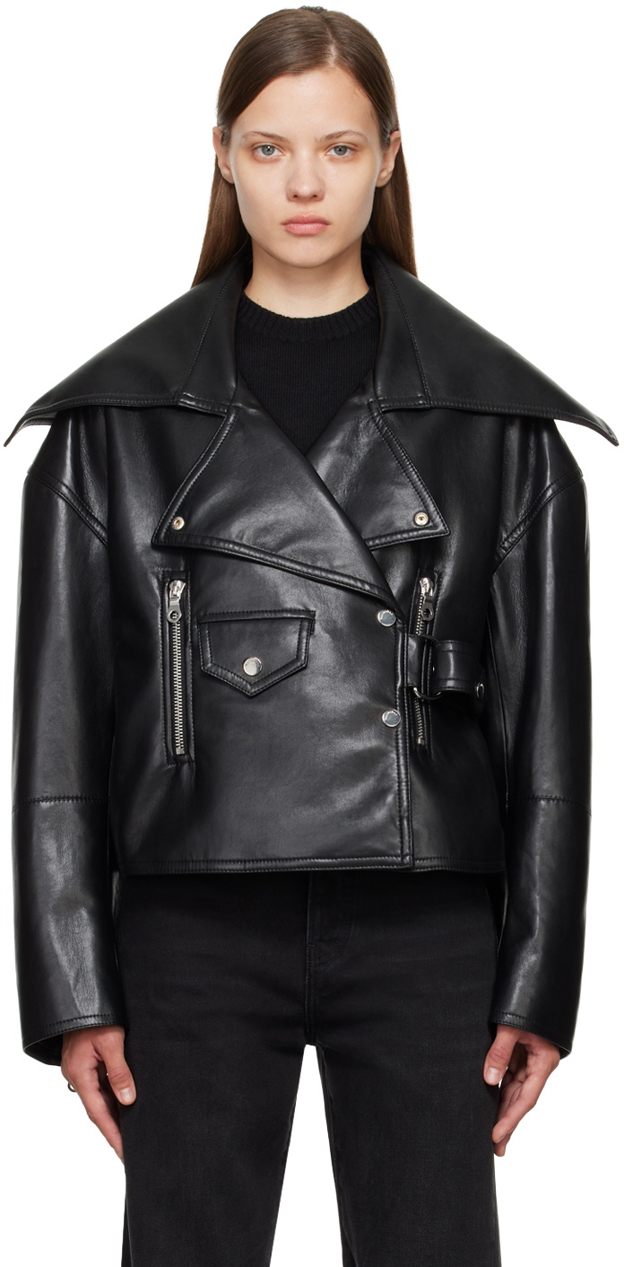 Nanushka Black Cinch Faux-Leather Jacket