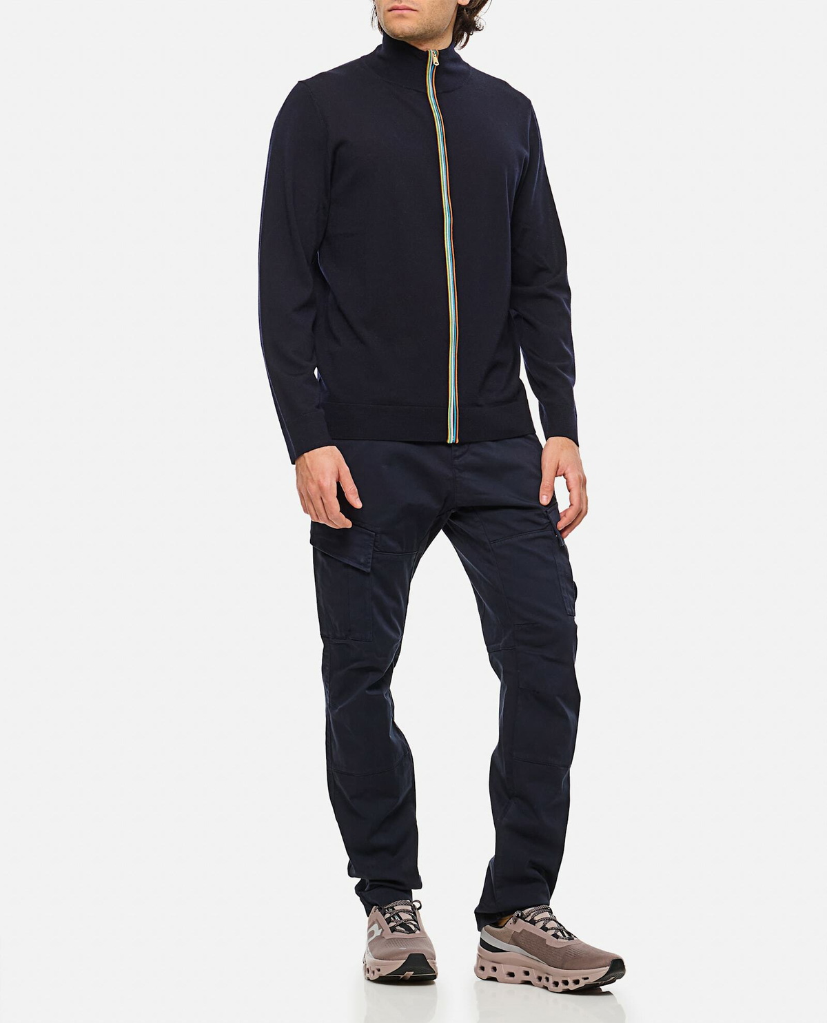 Paul Smith Navy Washable Merino Wool signature Stripe Zip Cardigan
