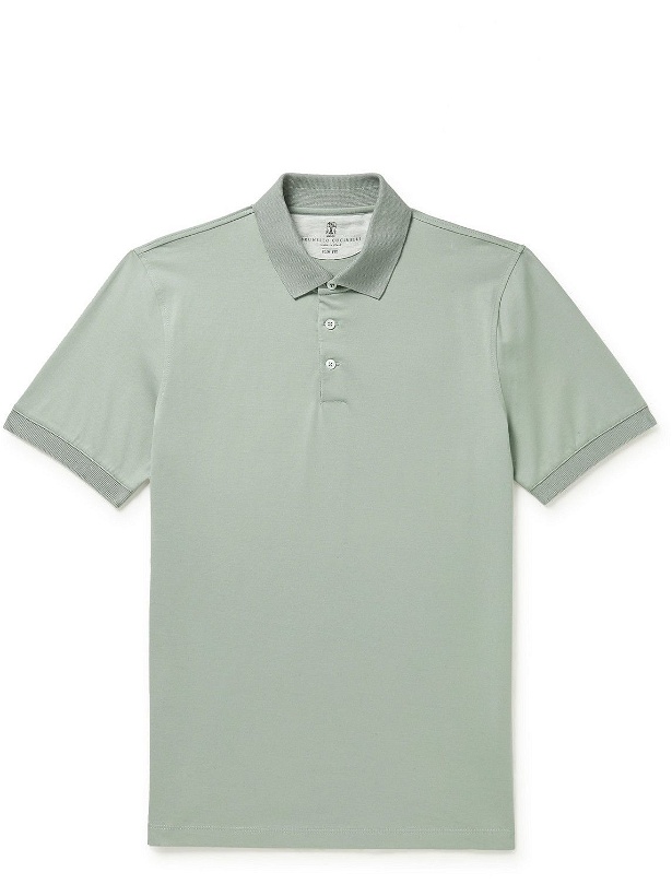 Photo: Brunello Cucinelli - Cotton-Jersey Polo Shirt - Green