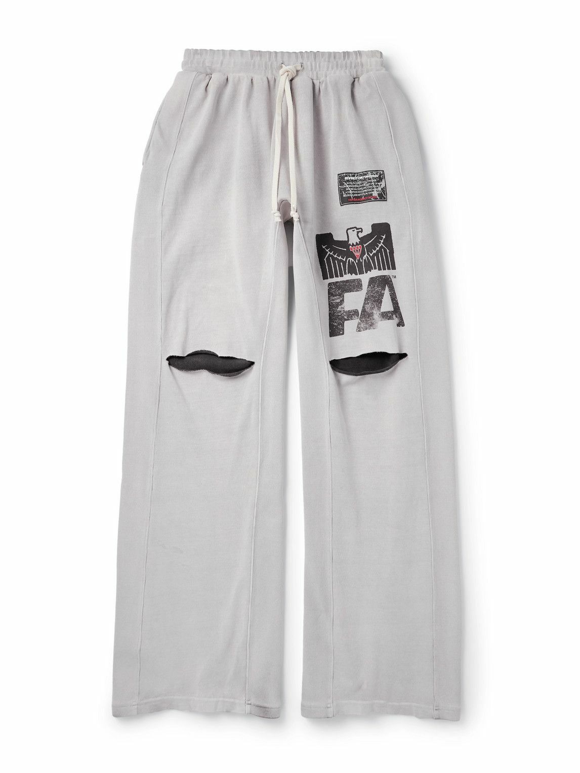 RRR123 - Flag Faster Wide-Leg Distressed Printed Cotton-Jersey Sweatpants - Gray