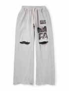 RRR123 - Flag Faster Wide-Leg Distressed Printed Cotton-Jersey Sweatpants - Gray
