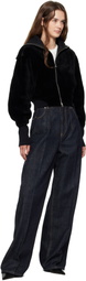 Victoria Beckham Black Zip Shearling Bomber Jacket