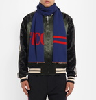 Gucci - Logo-Intarsia Wool and Silk-Blend Scarf - Men - Blue