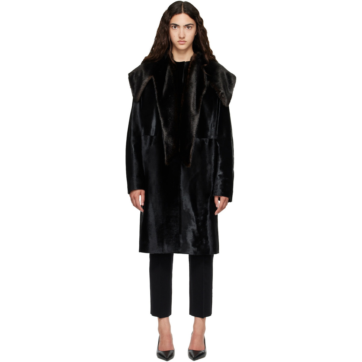 Loulou de Saison Black LOTTA Pony-Effect Leather Coat