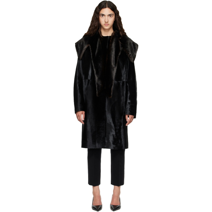 Photo: Loulou de Saison Black LOTTA Pony-Effect Leather Coat