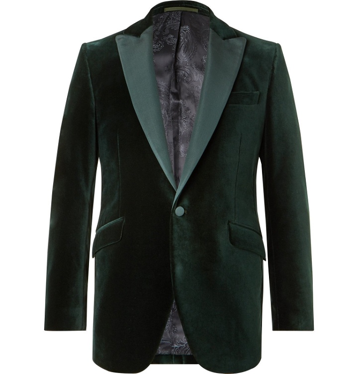Photo: Favourbrook - Brown Slim-Fit Faille-Trimmed Cotton-Velvet Tuxedo Jacket - Green